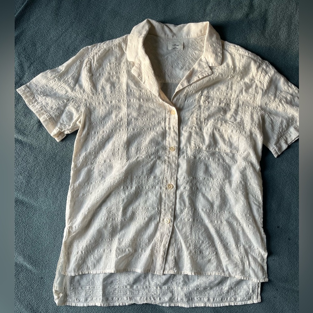 Aritzia Wilfred Linen Cream Short Sleeve Shirt